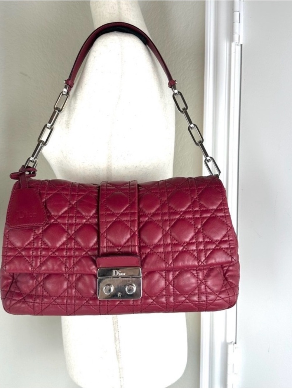 Dior Red Cannage Quilted Lambskin Flap Bag - Silver Hardware